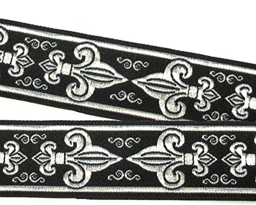 1A-Kurzwaren 10m Lilien Borte Fleur de Lis Webband 50mm breit Farbe: Schwarz-Silber 50063-swsi von 1A-Kurzwaren