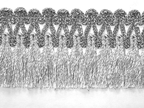 1A-Kurzwaren 16,40m Fransen-Borte 4,5cm breit Farbe: Lurex-Silber TSL-AA360-1-Silber von 1A-Kurzwaren