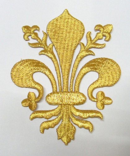 50 Aufnäher Bügelbild Aufbügler Iron on Patches Applikation Wappen Königslilie Fleur de Lis 8,2 x 11cm Farbe: Lurex-Gold Vor160-1 von 1A-Kurzwaren