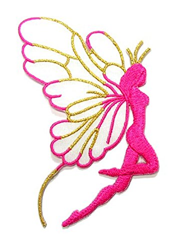 Aufnäher Bügelbild Aufbügler Iron on Applikation Patch Elfe 9,7x5,5cm Farbe: Pink-Weiss-Gold VOR133-2-Li von 1A-Kurzwaren