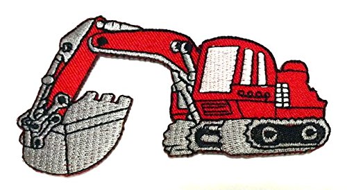 Aufnäher Bügelbild Aufbügler Iron on Patches Applikation Auto Cars Bagger 9,5 x 5,5cm Farbe: Rot von 1A-Kurzwaren