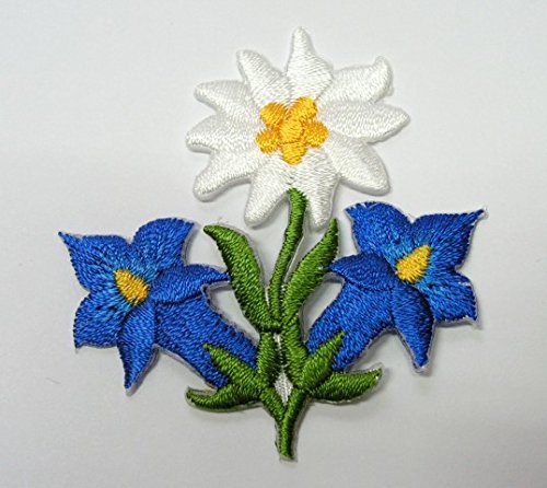 Aufnäher Bügelbild Aufbügler Iron on Patches Applikation Edelweiss 5,4 x 5,4cm Farbe: Blau vor180-4 von 1A-Kurzwaren