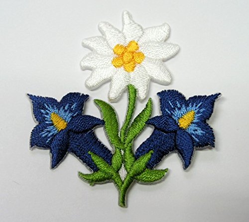 Aufnäher Bügelbild Aufbügler Iron on Patches Applikation Edelweiss 5,4 x 5,4cm Farbe: Dunkelblau vor180-5 von 1A-Kurzwaren