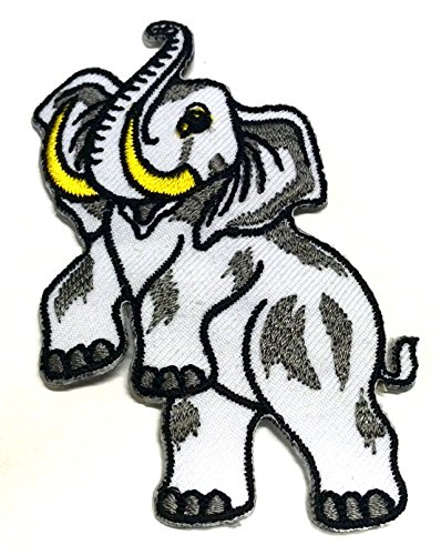 Aufnäher Bügelbild Aufbügler Iron on Patches Applikation Elefant 5 x 9cm Farbe: Weiss-Grau von 1A-Kurzwaren