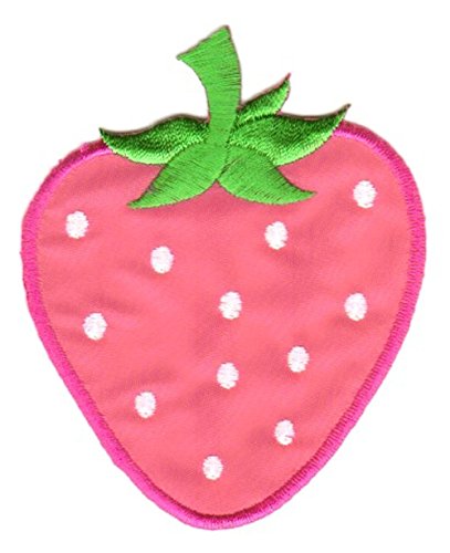 Aufnäher Bügelbild Aufbügler Iron on Patches Applikation Erdbeere 7 x 8,7cm Farbe: Pink-Weiss Vor44-3 von 1A-Kurzwaren