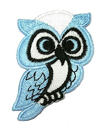 Aufnäher Bügelbild Aufbügler Iron on Patches Applikation Eule 4,5 x 7,6cm Farbe: Hellblau-Weiss von 1A-Kurzwaren