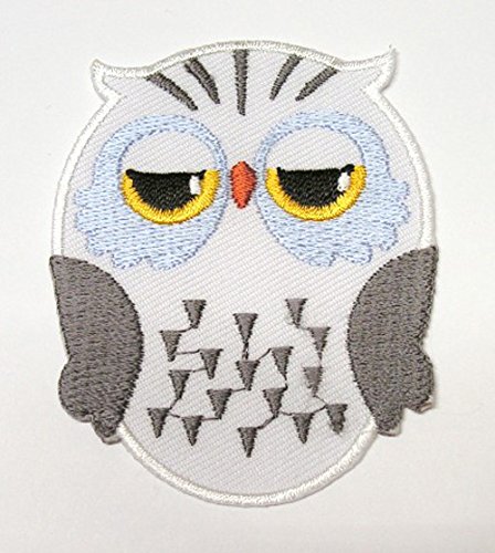 Aufnäher Bügelbild Aufbügler Iron on Patches Applikation Eule 5,5 x 6,7cm Farbe: Weiss von 1A-Kurzwaren