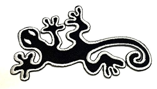 Aufnäher Bügelbild Aufbügler Iron on Patches Applikation Gecko 9 x 7cm Farbe: Schwarz-Weiss von 1A-Kurzwaren