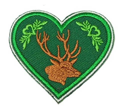 Aufnäher Bügelbild Aufbügler Iron on Patches Applikation Herz mit Hirsch 5 x 4,5cm Farbe: Dunkelgrün vor163-5 von 1A-Kurzwaren