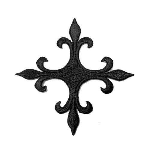 Aufnäher Bügelbild Aufbügler Iron on Patches Applikation Patch Fleur de Lis Kreuz 6,5 x 6,5cm Farbe: Schwarz Vor176-3 von Beichi