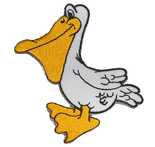 Aufnäher Bügelbild Aufbügler Iron on Patches Applikation Vogel Pelikan 5 x 7,5cm Farbe: Weiss-Orange von 1A-Kurzwaren