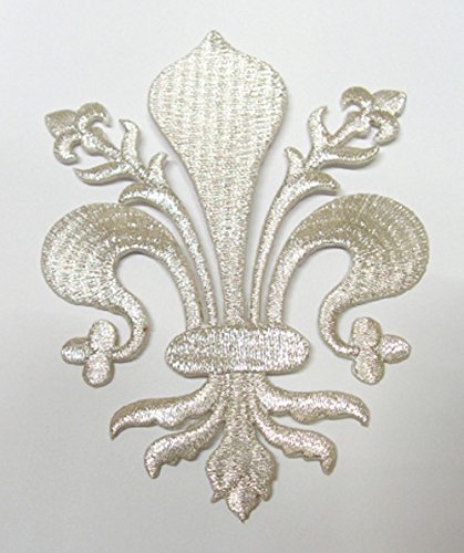 Aufnäher Bügelbild Aufbügler Iron on Patches Applikation Wappen Königslilie Fleur de Lis 8,2 x 11cm Farbe: Lurex-Silber Vor160-2 von CANFEEL