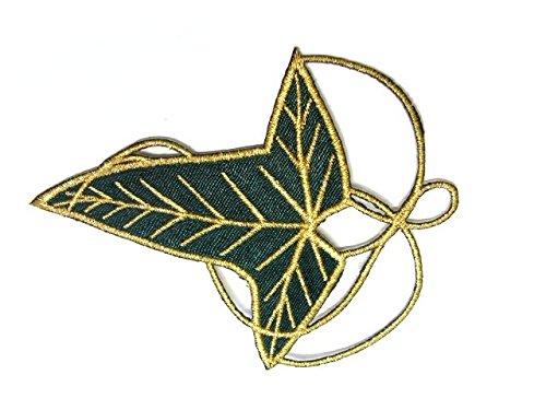 Bügelbild Aufbügler Iron on Patches Applikation Patch Elbenblatt 9,5 x 7cm Farbe: Dunkelgrün-Gold vor135-9 gespiegelt von 1A-Kurzwaren