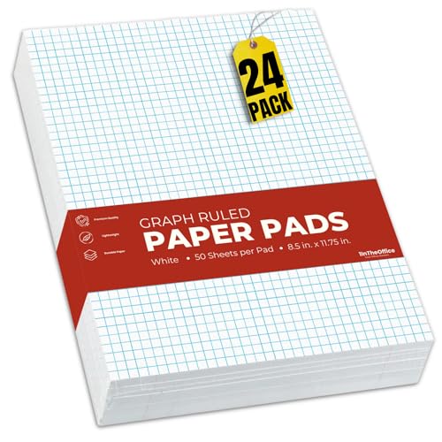 1InTheOffice Graph Paper Blöcke, Quadrille liniert, Weiß, 21,6 x 29,5 cm, 24 Stück von 1InTheOffice