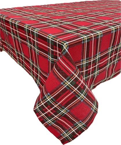 1KDreams Schottische Weihnachtstischdecke mit Schottenmuster aus Lurex mit Glitzereffekt, modern und traditionell, Rot (130 x 130 cm) von 1KDreams