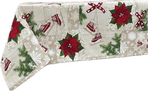 1KDreams Weihnachtstischdecke aus Baumwolle, raffiniertes und modernes Design, Shabby Chic in modernem Schlüssel, Made in Italy. (130 x 130 cm) von 1KDreams