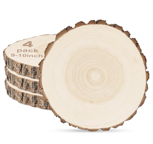 4 Stück Holzscheiben für Tafelaufsätze, 22,9 - 25,4 cm, Natur, unlackiert, runde Holzspäne zum Basteln, große Holzplatten für Hochzeiten, Tafelaufsätze, Dekoration und DIY-Malerei, Handwerk von 1Plusselect