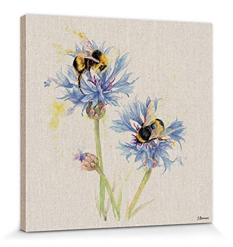 1art1 Bienen Poster Bees On Cornflowers, Jane Bannon Bilder Leinwand-Bild Auf Keilrahmen | XXL-Wandbild Poster Kunstdruck Als Leinwandbild 30x30 cm von 1art1