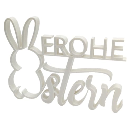 1peak Frohe Ostern Deko Schriftzug, Aufsteller, 20cm lang, weiß, Osterdeko für Tisch & Schrank in Hasen Optik, schöne Ostern Dekoration von 1peak