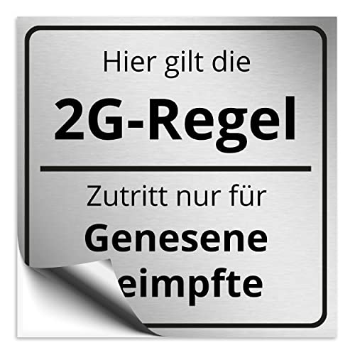 2G Regel Aufkleber selbstklebend 20x20cm groß, 2G Regel Beschriftung als Sticker zum kleben in Edelstahloptik von 1peak