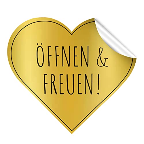 80x Öffnen und Freuen Aufkleber, gold/schwarz 3,5cm hoch, große selbstklebende Etiketten Sticker, Schöne Geschenkaufkleber von 1peak