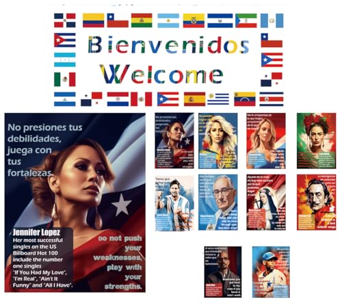 1step2dream Inspirierendes spanisches englisches hispanisches Erbe Monatsposter für Klassenzimmer, Motivationsposter für Klassenzimmer, Pinnwand-Dekoration, Schuldekorationen, 15 Stück von 1step2dream