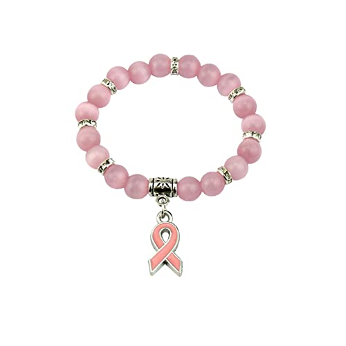 2022 Inspirierendes Geschenk Naturstein-Perlen-Brustkrebs-Bewusstseins-Armband Inspirierendes Geschenk für Frau, Mädchen, Beste Freundin, Schwester Armband Damen Mit Namen Der (Pink, One Size) von 2022