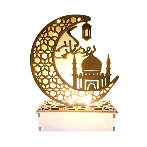 23GUANYI Ramadan Deko Lampe, Eid Mubarak Dekoration, Ramadan Dekoration, 3D hölzerne Ramadan Lichterkette Home Party Schlafzimmer für Muslime, Eid al-Fitr al-Adha Islamische Tischdekoration von 23GUANYI