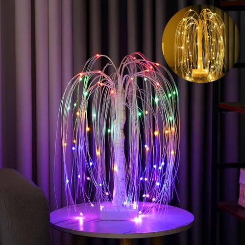 23GUANYI Weide Lichterbaum Innen mit Farbig LEDs Licht, USB Bonsai Leuchtbaum Verstellbare Lichterzweige Batteriebetrieben LED Baum Innen für Weihnachten Ostern Party Innendeko (Weide) von 23GUANYI