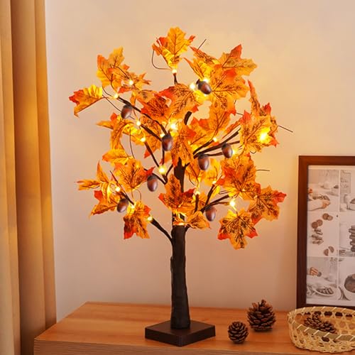 Ahorn mit Obst Lichterbaum Innen mit 24 Warmweißer LEDs Licht, USB Bonsai Leuchtbaum Verstellbare Lichterzweige Batteriebetrieben LED Baum Innen für Weihnachten Ostern Party Innendeko (Ahorn + Obst) von 23GUANYI