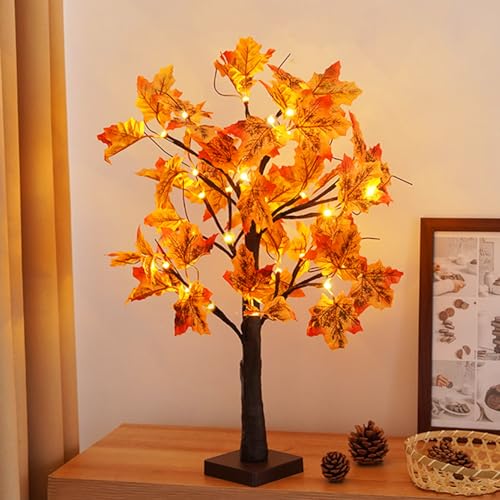 Ahornblatt Lichterbaum Innen mit 24 Warmweißer LEDs Licht, USB Bonsai Leuchtbaum Verstellbare Lichterzweige Batteriebetrieben LED Baum Innen für Weihnachten Ostern Party Innendeko (Ahorn) von 23GUANYI