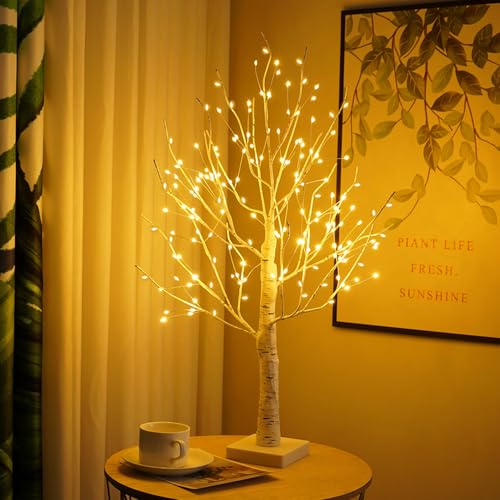 23GUANYI Birke Lichterbaum Innen mit 144 Warmweißer LEDs Licht, USB Bonsai Leuchtbaum Verstellbare Lichterzweige Batteriebetrieben LED Baum Innen für Weihnachten Ostern Party Innendeko (Birke) von 23GUANYI