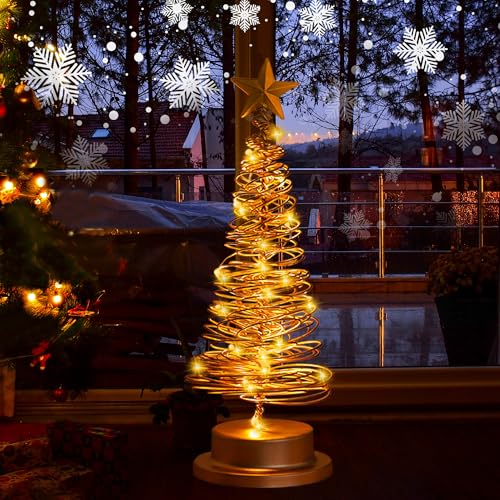 Lichterkette Weihnachtsbaum, 30 LED Lichter Weihnachtsbaum mit Beleuchtung, Batteriebetrieben Weihnachtsbaum Lichter Spiral Baum Tischlampe Weihnachtsbaum Lichterkette für Weihnachtsdekoration (Gold) von 23GUANYI