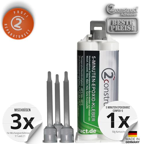 5 Minuten Epoxidharz ConPox-5, 50g, Kartusche mit 3 Mischdüsen von 2Construct