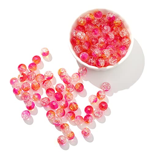 100 Stück 10 mm rote + gelbe glatte Crackle-Perlen Runde Lampwork Acryl Spacer Perlen mit gratis Kristall-Stretchschnur für DIY Schmuckherstellung handgefertigt von 2TTFishoo