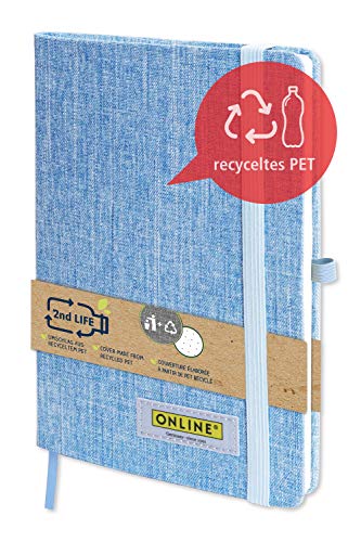 2nd LIFE Bullet Journal Blau Innenseiten dotted | Notizbuch aus recyceltem PET für eine saubere Umwelt, für Notizen und Skizzen | Gummizugband, Stift-Schlaufe, Falttasche von 2nd LIFE