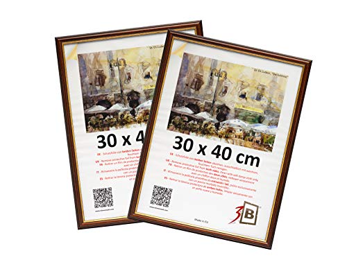 3-B Bilderrahmen BARI RUSTIKAL - 2-Pack - Dunkel Braun/Gold - 30x40 cm - Holzrahmen, Fotorahmen aus exotischem Holz (Ayous), Portraitrahmen mit Acrylglas von 3-B