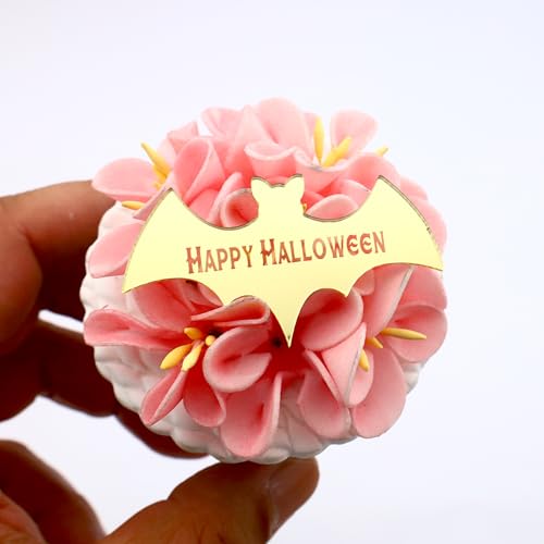 Cupcake-Topper "Happy Halloween", 6 Stück, Halloween-Party, Cupcake-Topper, Cupcake-Anhänger für Halloween, Acryl-Spiegel-Kuchenaufsatz von 3 LITTLE DESSERTS