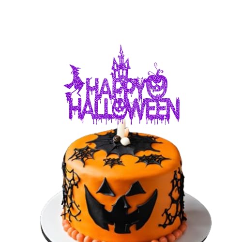 Happy Halloween Cake Topper - Kuchen Dekoration Zubehör - Halloween Thema Kuchen Topper - Kürbis Party Supplies Halloween Kuchen Dekoration (lila) von 3 LITTLE DESSERTS