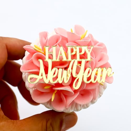 Happy New Year Cupcake Charm Topper - Elegante Acryl Cake Topper, Perfekt für Neujahrsfeiern (6 Stück) von 3 LITTLE DESSERTS von 3 LITTLE DESSERTS