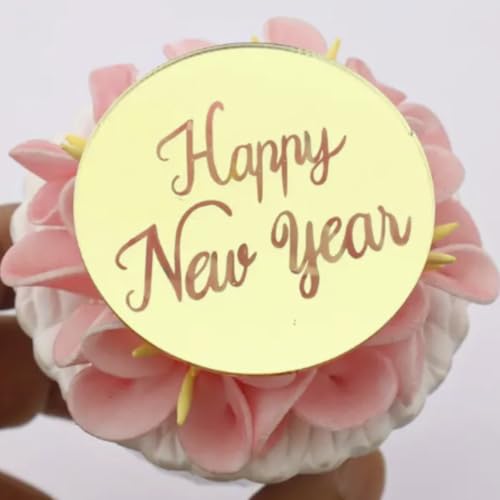 Happy New Year Cupcake Discs Topper - Elegante Acryl Cake Topper, Perfekt für Neujahrsfeiern (6 Stück) von 3 LITTLE DESSERTS von 3 LITTLE DESSERTS