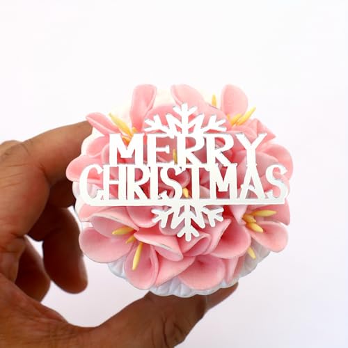 Merry Christmas Cupcake Charm Topper - Elegante Acryl Cake Topper, Perfekt für Feiertagsfeiern (Spiegel Silber) von 3 LITTLE DESSERTS