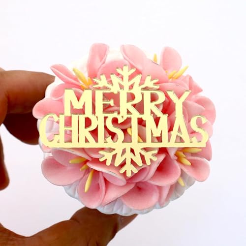 Merry Christmas Cupcake Charm Topper - Elegante Acryl-Kuchenaufsätze, perfekt für Feiertagsfeiern (6 Stück) (Gold) von 3 LITTLE DESSERTS