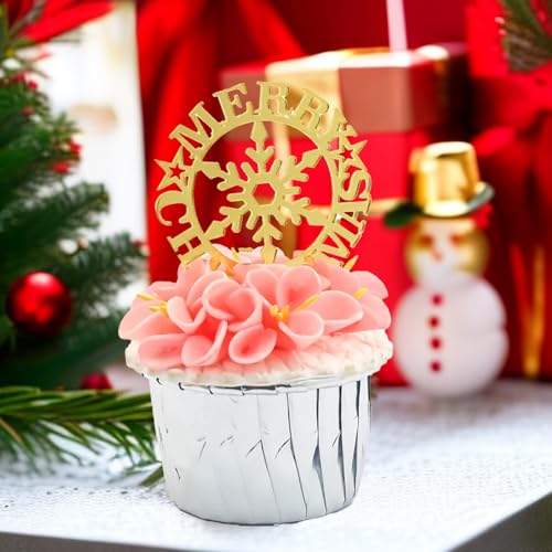 Merry Christmas Cupcake Charm Topper - Elegante Acryl-Kuchenaufsätze, perfekt für Feiertagsfeiern (6 Stück) (Stil 3) von 3 LITTLE DESSERTS