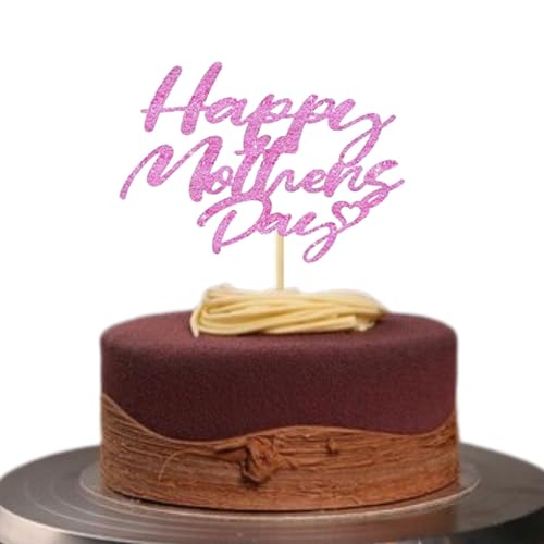 Tortenaufsatz mit Aufschrift "Happy Mother's Day", glitzernd, Karton, Party-Dekoration, Babyrosa von 3 LITTLE DESSERTS