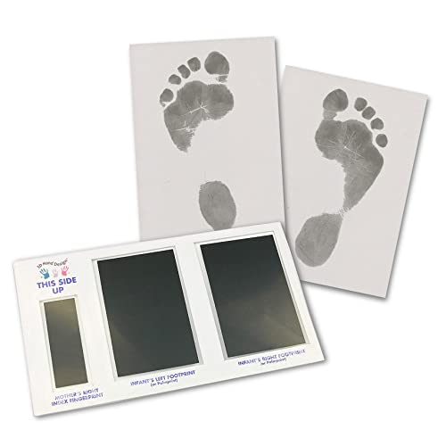 Set für Fußabdruck | schwarz | für Neugeborene & Babys bis 3 Monate auf jedem Papier | Magic Footprint Standard (Papierfarbe: Grau, bis zu 8 Abdrücke) von 3D Hand Design