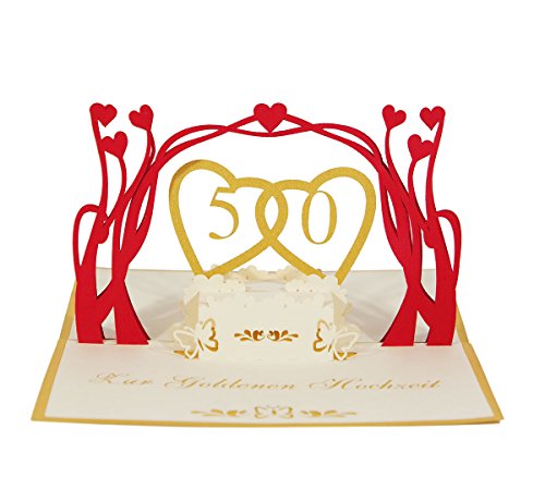 3D KARTE "Goldene Hochzeit" I Pop-Up Karte als Glückwunschkarte, Einladungskarte, Geschenkkarte I Klappkarte zum Hochzeitstag von 3D Kartenwelt