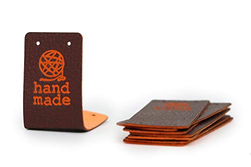 3DP Personalisierte Lederetiketten Faltende Handmade Label- Orange-Braun Mod HMD Garn PU-Leder-Etiketten für Häkelartikel Nähen und Stricken Kunstleder-Etiketten Annähen (15 Stück - Angepasster Text) von 3DP