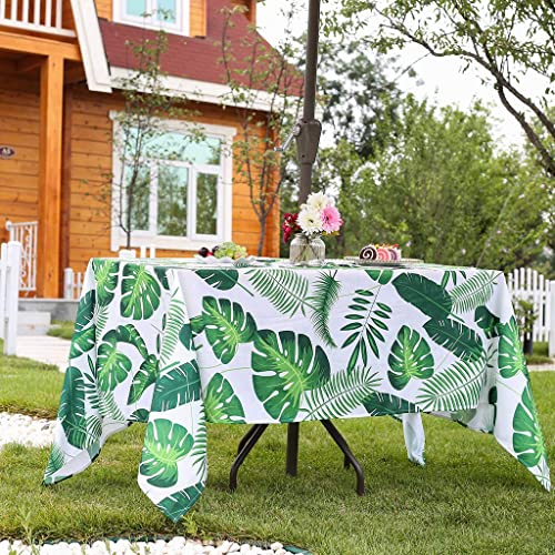 3E Home Outdoor-Tischdecke, spritzwassergeschützt, für Terrasse, rund, mit Schirmloch und Reißverschluss, Picknick, 132 x 178 cm, Palmblatt von 3E Home