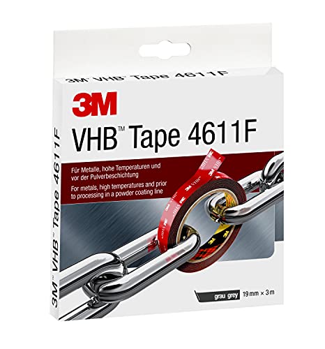 3M VHB 4611 Montage Klebeband doppelseitig - hohe Temperaturbeständigkeit, Verbindung von Aluminium, Edelstahl, verzinktem Stahl, Polycarbonat, ABS - 19mm x 3m, Grau, Dicke: 1.1mm (1-er Pack) von 3M